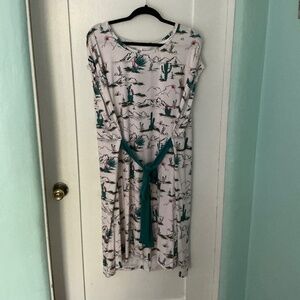 Cactus Desert Print Tie-Front Midi Dress, Size